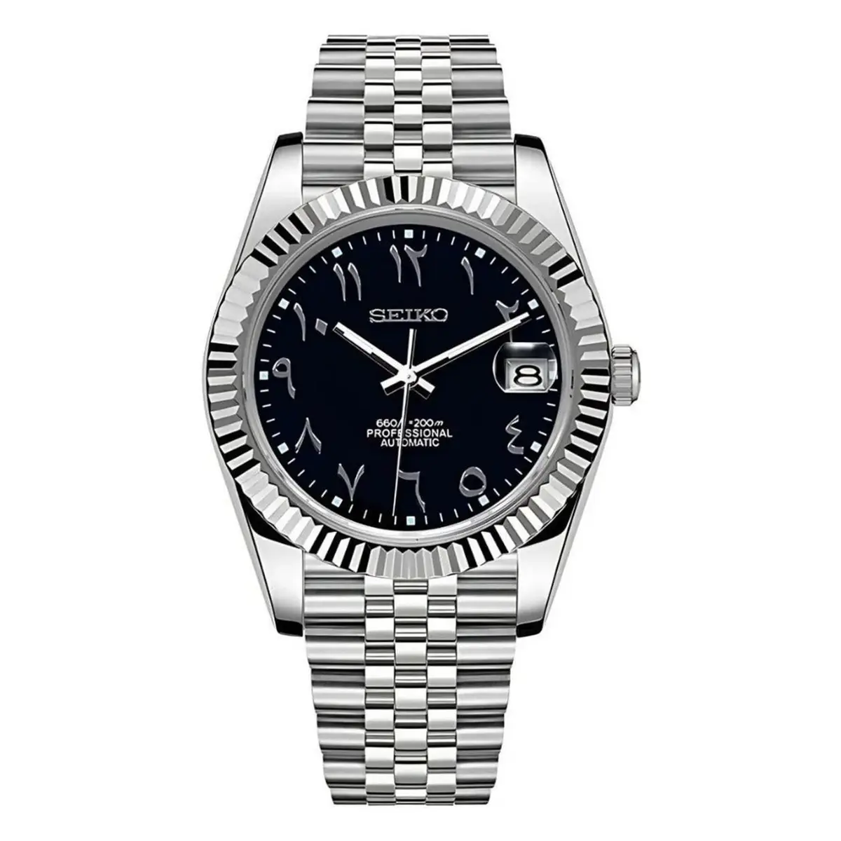 Seiko Mod Uhr DATE MOD CLASSIC MOD – SCHWARZ, ARABISCHE ZIFFERN – MedoMods