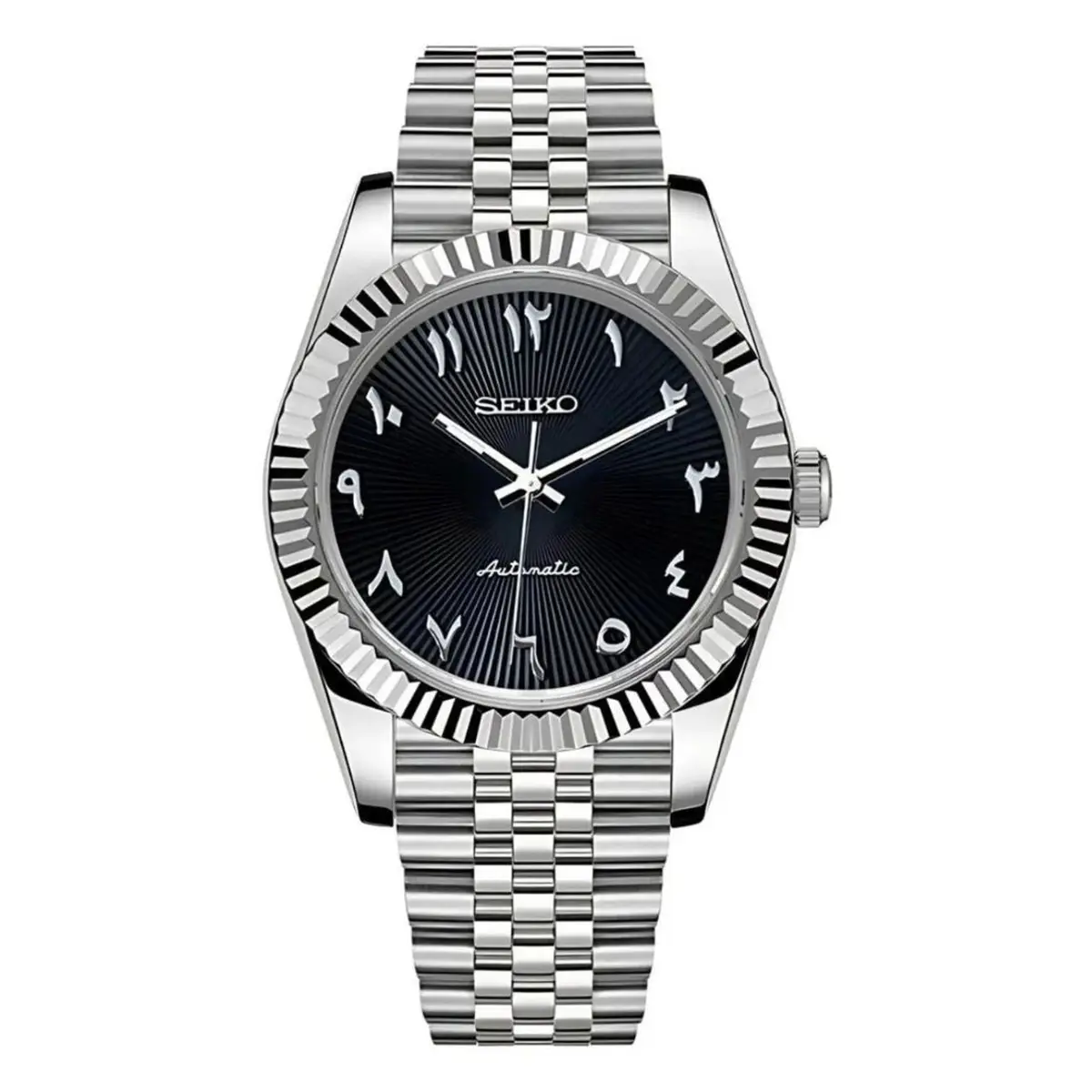 Seiko Mod Uhr DATE MOD CLASSIC MOD – STRUKTURIERTE SCHWARZE ARABISCHE ZIFFER – MedoMods