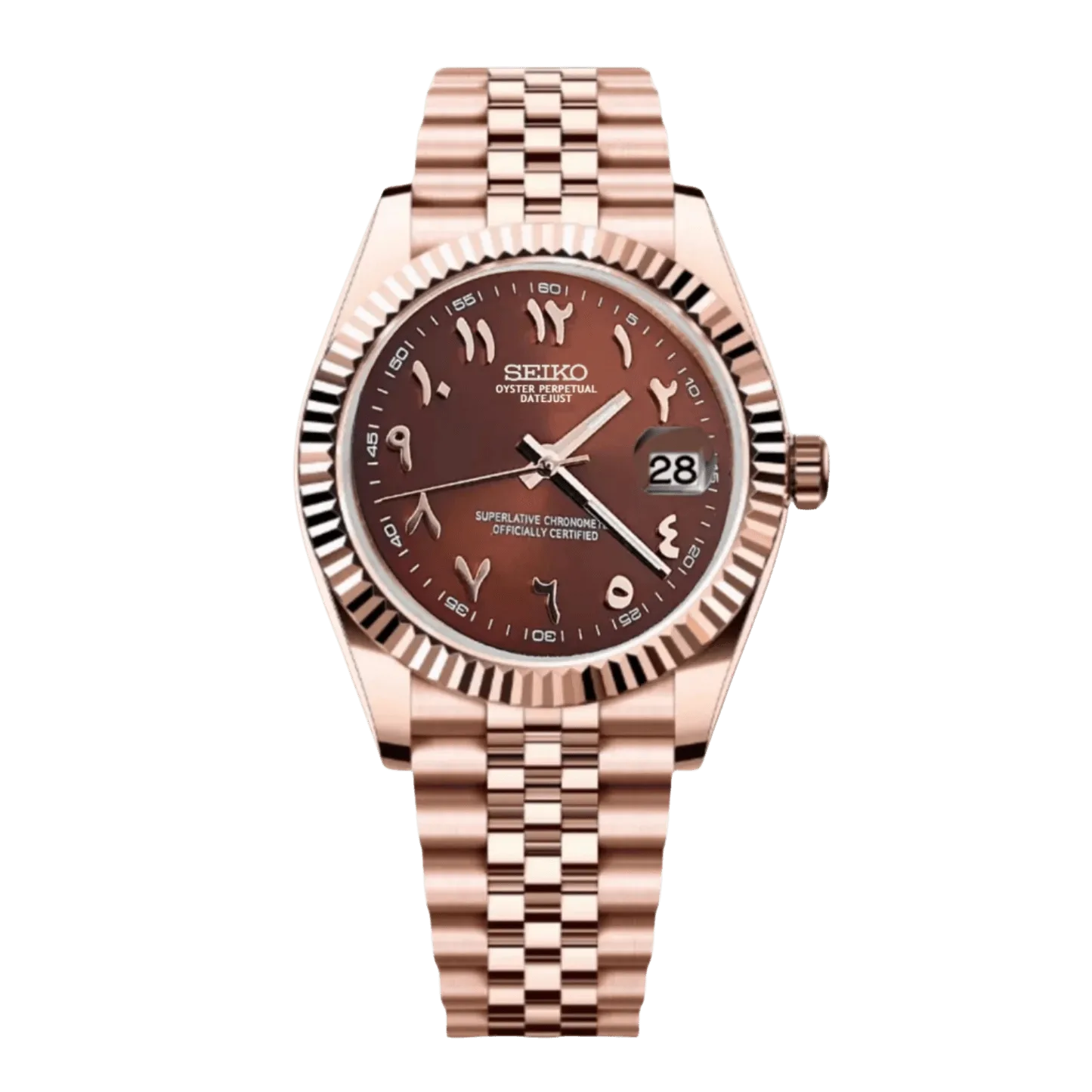 DATE MOD | Roségold, braunes Zifferblatt mit arabischen Ziffern – Automatik