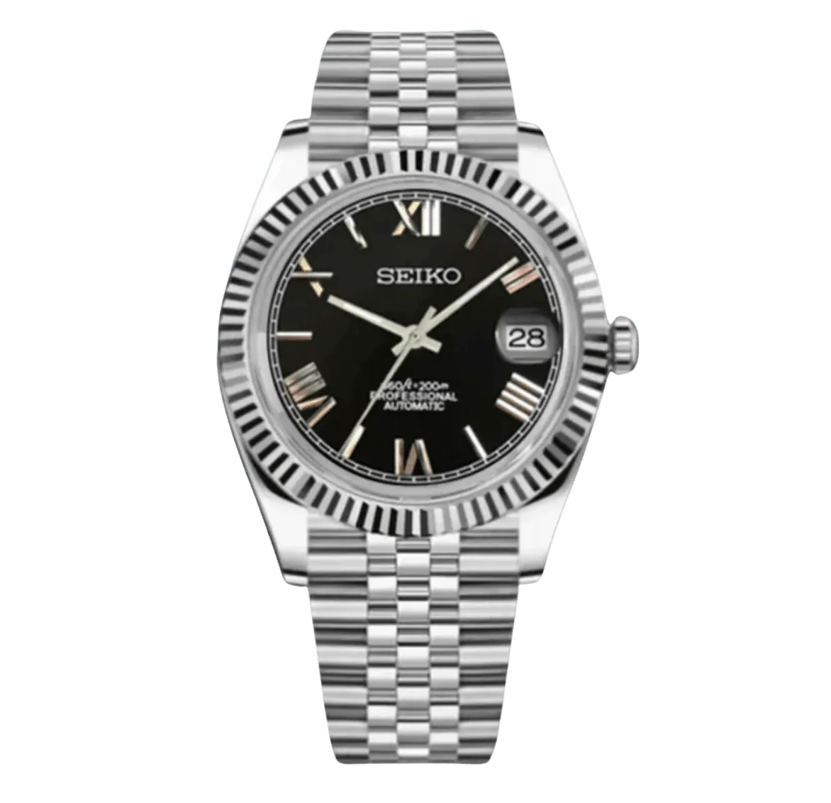 DATE MOD | Stahl, schwarzes Zifferblatt mit römischen Ziffern – Automatik