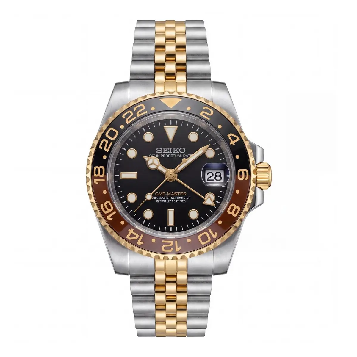 Seiko Mod Uhr GMT MOD | Zweifarbig Schwarz & Gold – Automatik – MedoMods