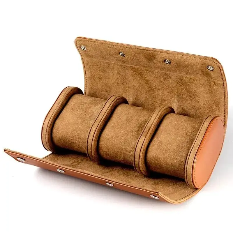 watch travel case brown leather open single watch roll pouch with soft interior