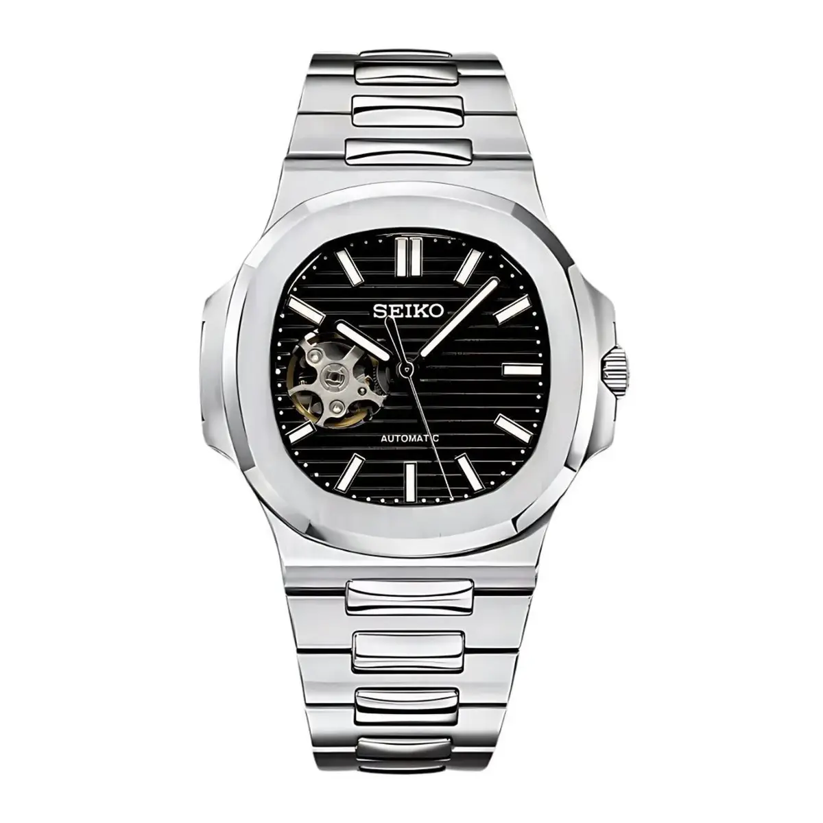Seiko Mod Uhr NAUT MOD – SCHWARZ (OFFENES HERZ) – MedoMods