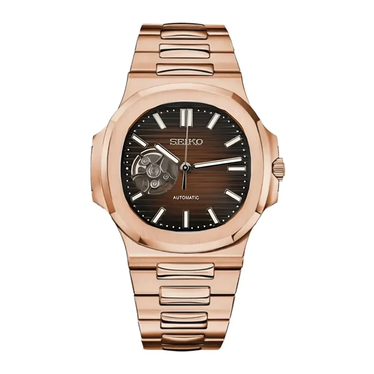 Seiko Mod Uhr NAUT MOD – CHOCOLATE (OPEN HEART) Roségold – MedoMods