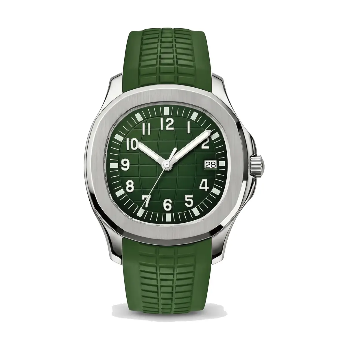 Seiko Mod Uhr NAUT MOD – Grünes Zifferblatt mit arabischen Ziffern – Grünes Kautschukarmband – Automatikwerk – MedoMods