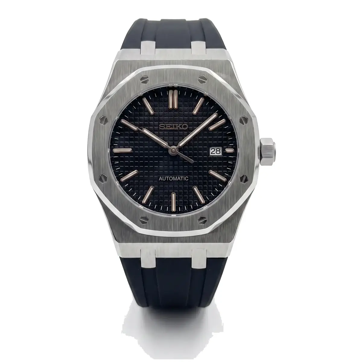 Seiko Mod Uhr OAK MOD – Schwarz auf Schwarz – Kautschukarmband – MedoMods