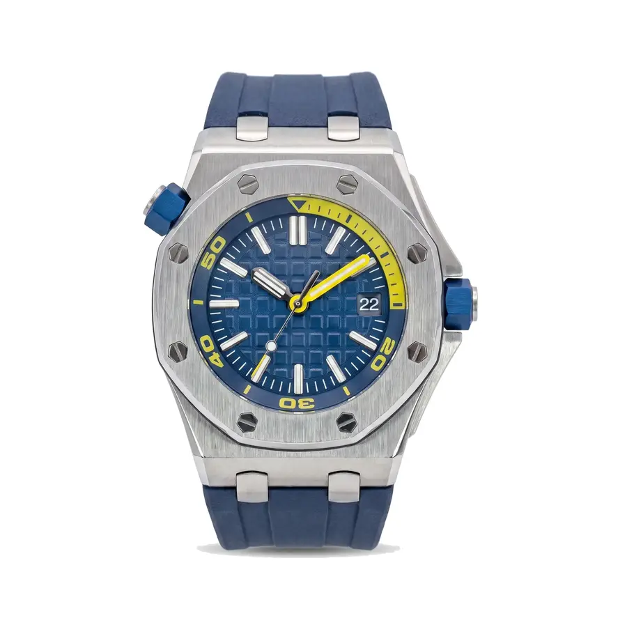 OAK MOD | Taucheruhr – Blaues Zifferblatt – Blaues Kautschukarmband
