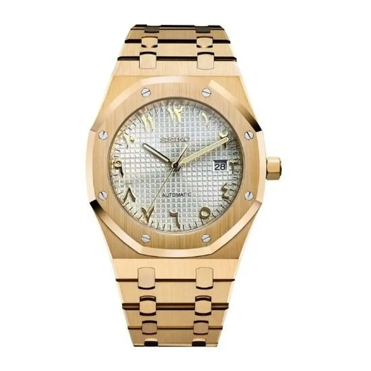 Seiko Mod Uhr EICHENHOLZ – ROSÉGOLD – WEIßE ARABISCHE ZIFFER – MedoMods