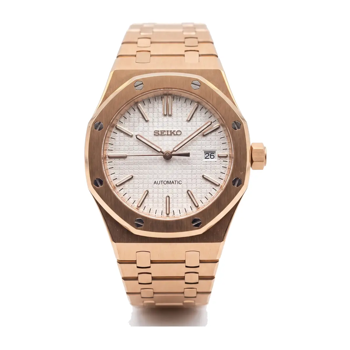 Seiko Mod Uhr OAK MOD – Roségold / Weiß – Integriertes Armband – MedoMods