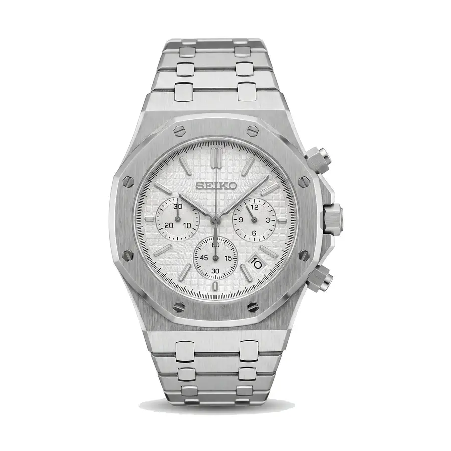 OAK MOD | Weißer Chronograph – Integriertes Armband