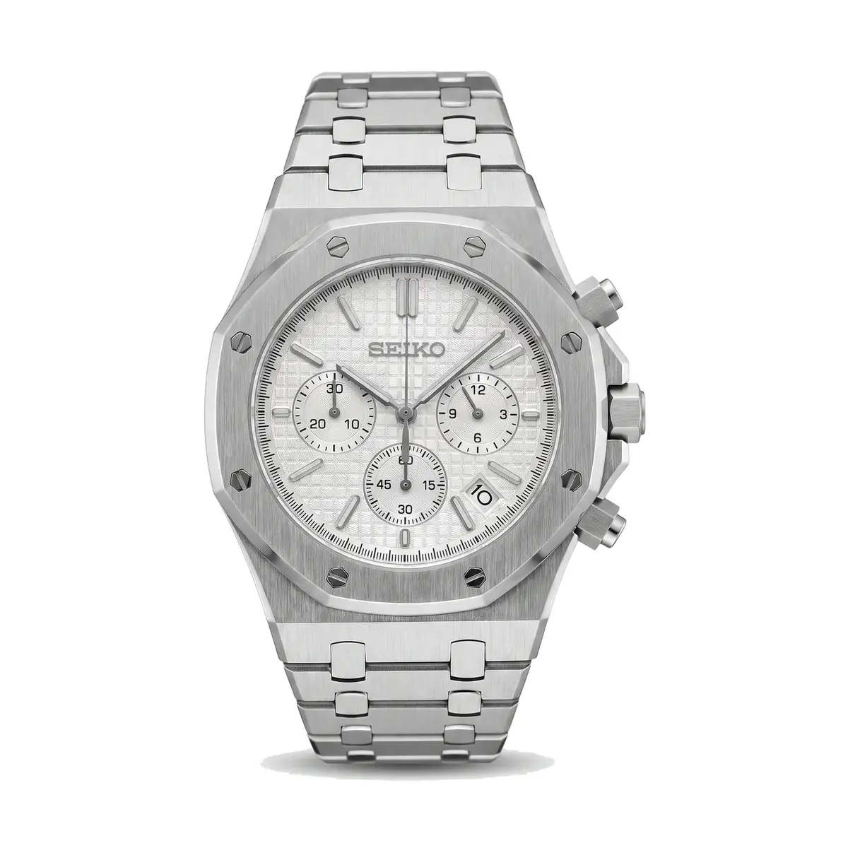 Seiko Mod Uhr OAK MOD – Weißer Chronograph – Integriertes Armband – MedoMods