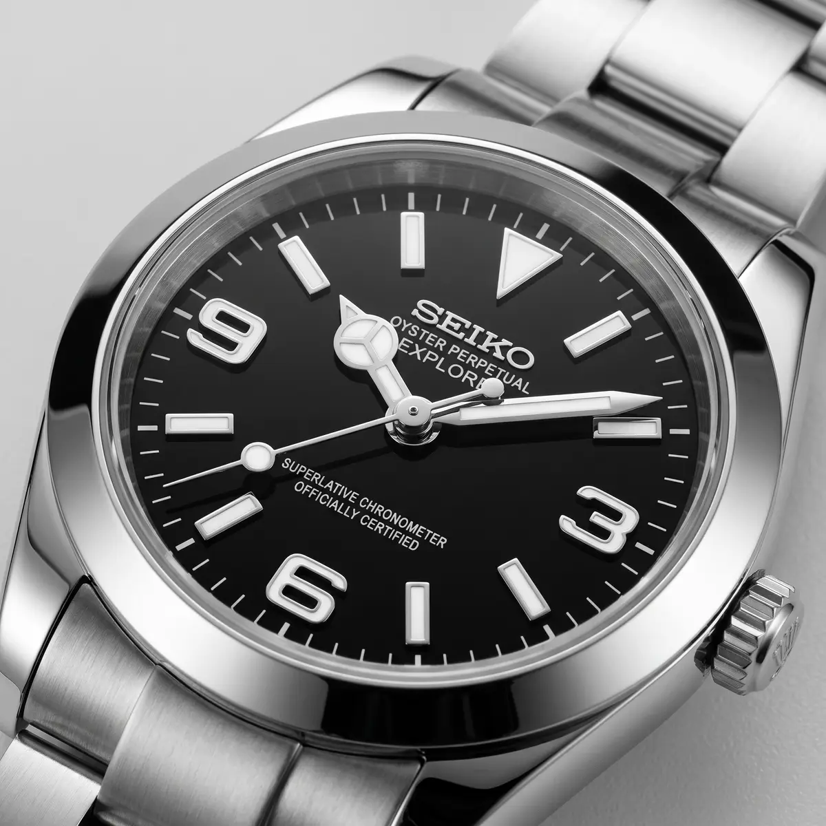 Seiko Mod Uhr OYST MOD – SCHWARZ – Zifferblatt Nahaufnahme – MedoMods