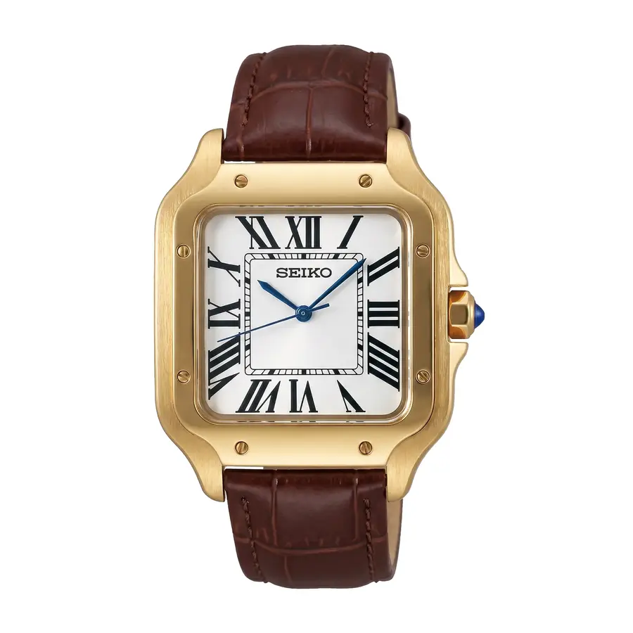 SEIKTOS | Braunes Lederarmband & goldenes Zifferblatt – 38 mm