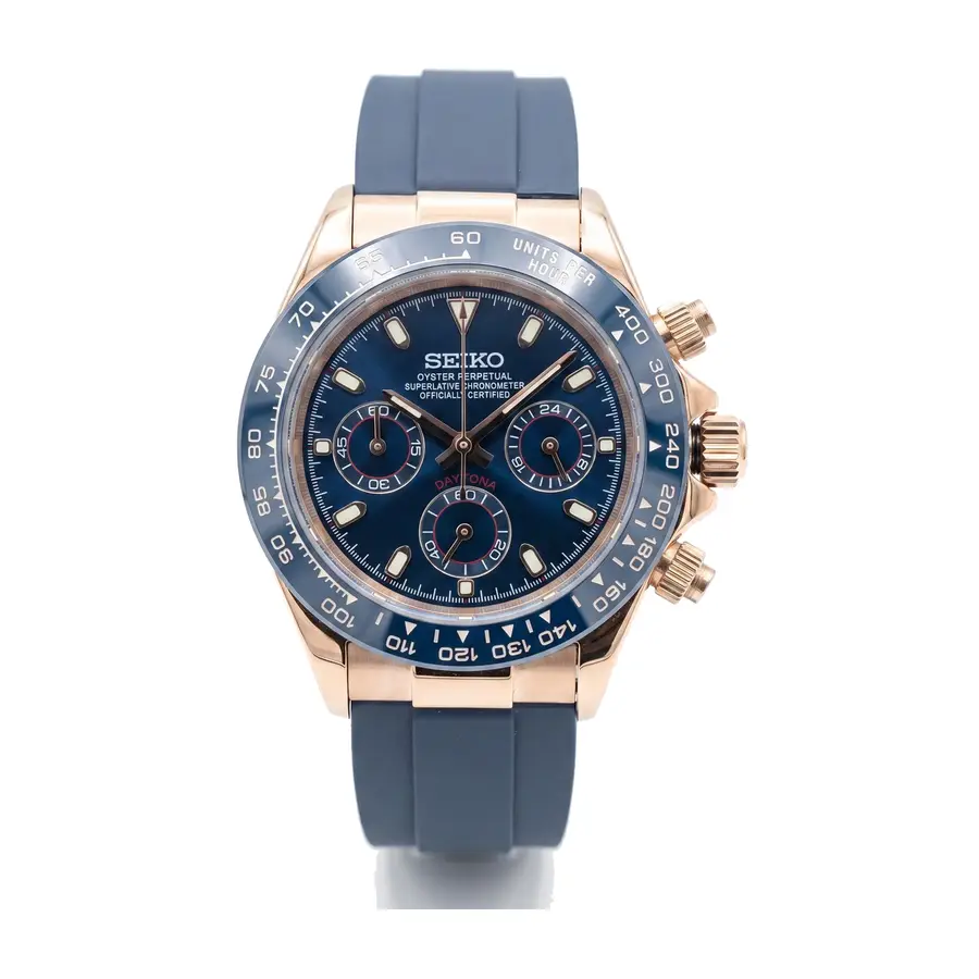TONA MOD | Blaues Gummi, Blau, Roségold – 40 mm