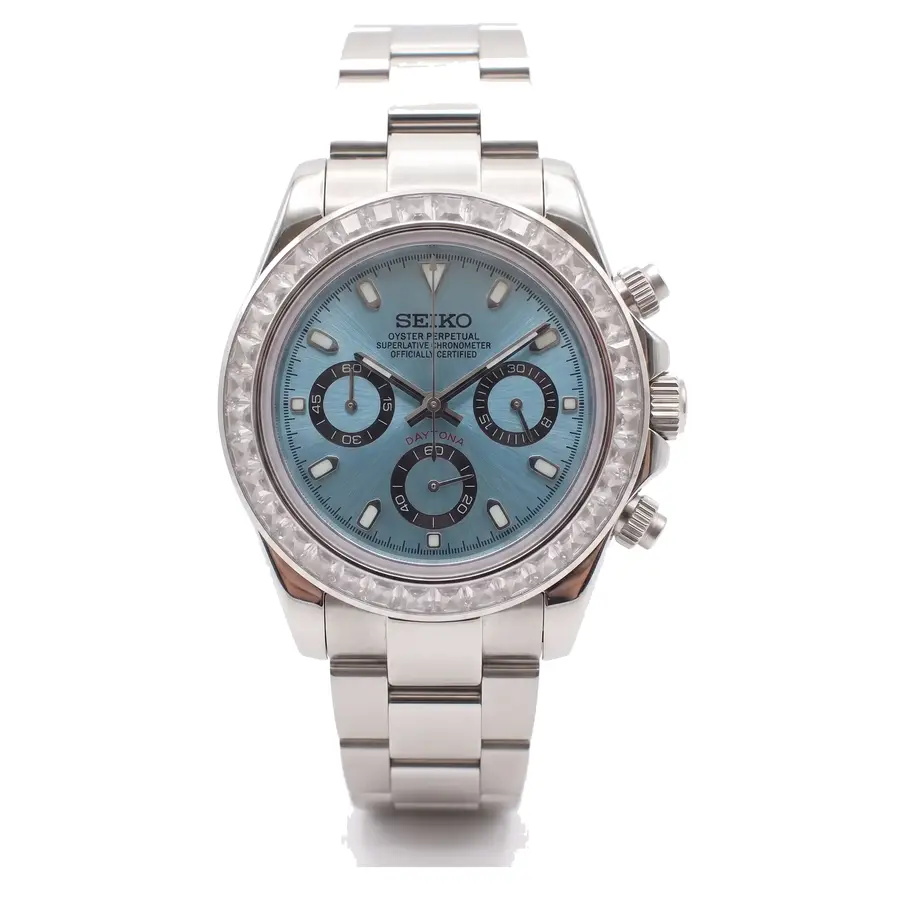 TONA MOD | Lünette aus Stahl in Eisblau mit Diamanten – 40 mm